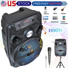 8" 1100W Portable FM Bluetooth Speaker Subwoofer Heavy Bass Party System AUX USB