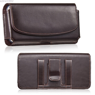 Horizontal Genuine Leather Pouch Holster Holder Belt Clip Cell Phone Cover Case
