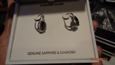   Sterling Silver 925 Natural Black Sapphire Earrings