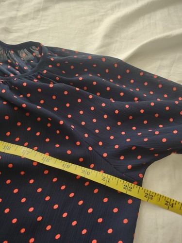 CHAPS Women's Blouse Navy Blue Red Polka Dots Ruffle Sleeve Size Medium - Picture 4 of 6