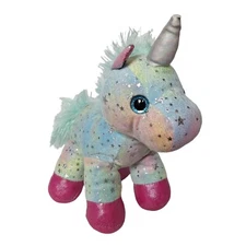 Hug Fun Blue Pink Pastel Unicorn Plush Sparkle Stars Stuffed Animal 12.5"