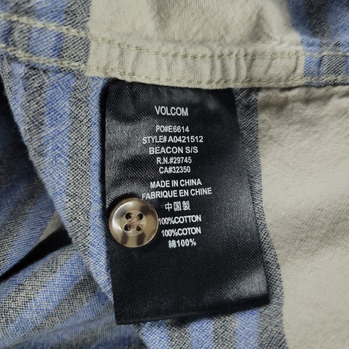 Volcom Button Shirt Men XL Blue Striped Slim Fit Short Sleeve Pocket Patch Adult - Picture 17 of 17