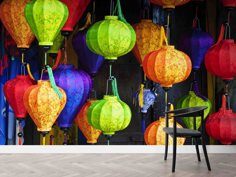 3D Lantern Green Blue Red Decoration Wallpaper Wall Murals Removable
