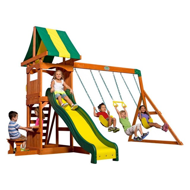 swing and slide set for backyard