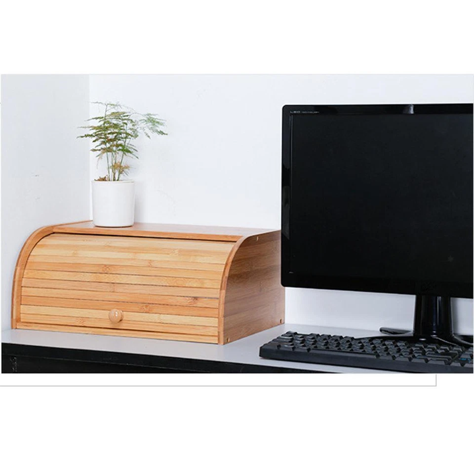 Wooden Bread Box Roll Top Bread Keeper Storage Bin for Kitchen Countertop - Image 4 of 4