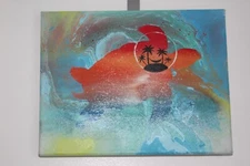 spray painted sea turtle beach sunset on canvas original
