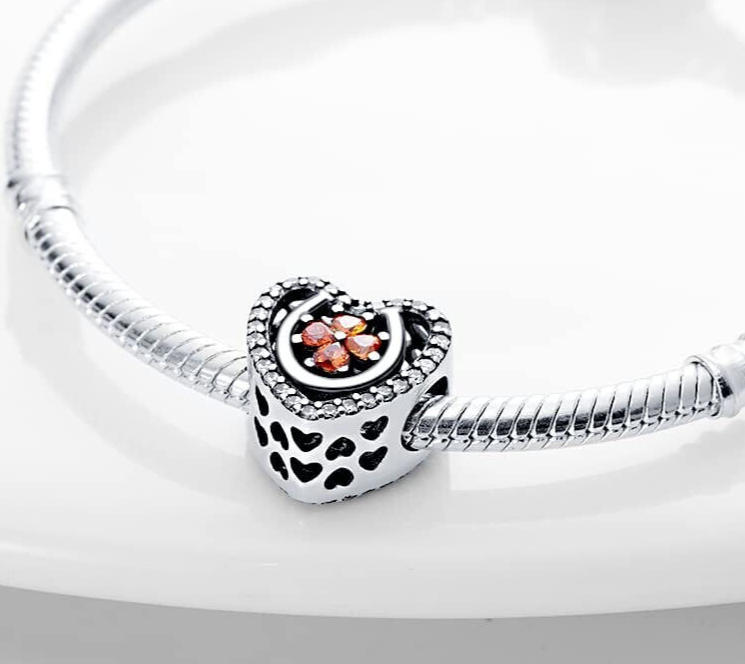 Sterling Silver 925 Four Leaf Clover Horseshoe Heart Charm for Mum  