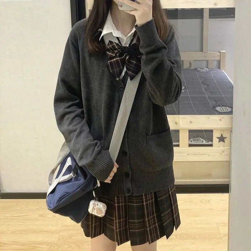 Cardigans Women Coats Students Solid Knitted Loose Allmatch Vneck