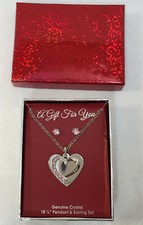 Necklace  Earring Set Heart Pendant Pink Crystal Rhinestone Valentines Day Set