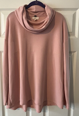 Cupio Cowl Neck Women's Top Size XL Rose Pink Long Sleeve Poly Blend