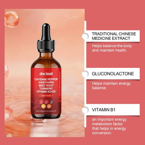 Cayenne Pepper Hawthorn Beet Root Turmeric Vitamin K2+D3 Liquid Drops - Afbeelding 10 van 14