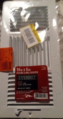 Everbilt Wall Ceiling Air Register Smooth Glide Damper 3 Way HVAC 14 x 6 Inch