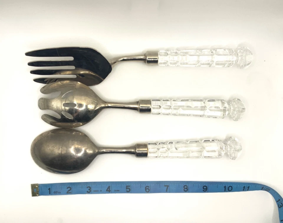 Antigo prato de prata Godinger Versailles e utensílios de servir de cristal de chumbo colher garfo+ - Imagem 4 de 4