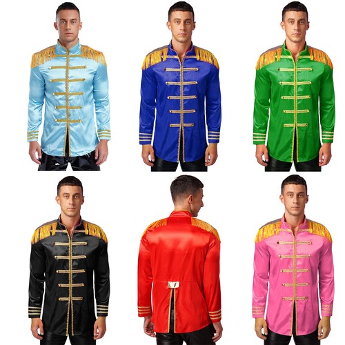 UK Men Sergeant Pepper Costume 60s Satin Cardigan Coat Medieval Hippy Halloween - Picture 3 of 60