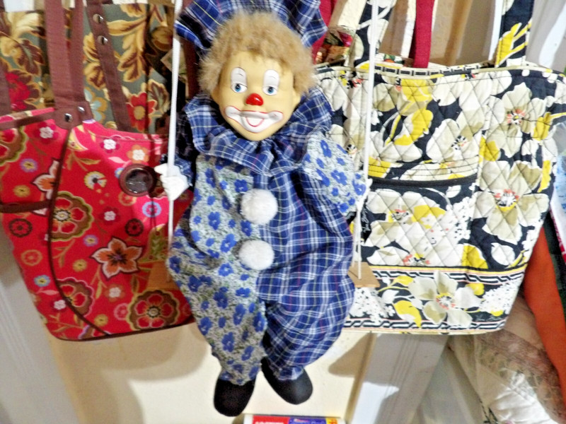 Rare Vintage Hanging Clown Doll on a Wooden Swing