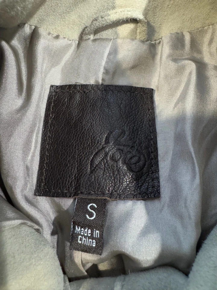 Chaqueta Corta Joie Mujer Gris Gamuza Cuero Cabra Cuello Redondo Pintuck Talla S Foto 4 de 4