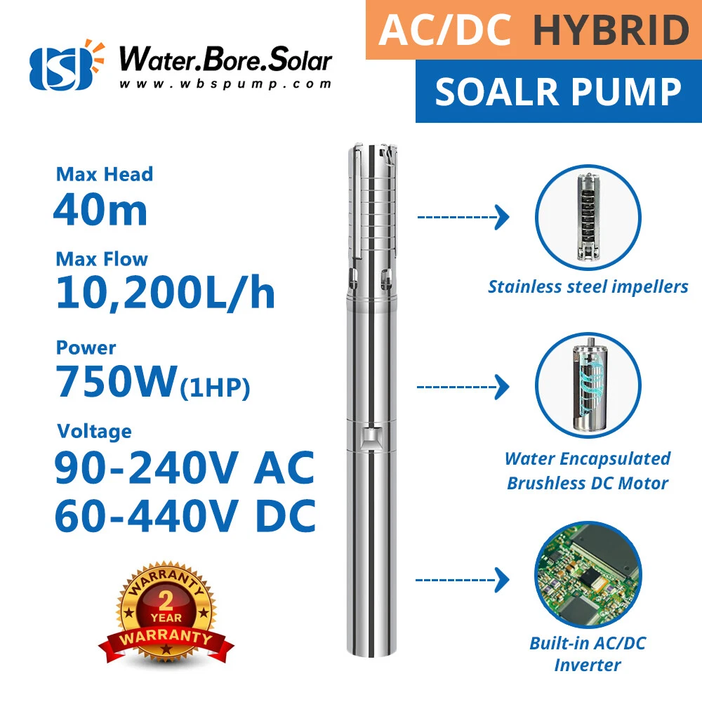 4u0026#034; AC/DC Solar Water Deep Well Pump Resin Encapsulated 40m 750W  Submersible | eBay