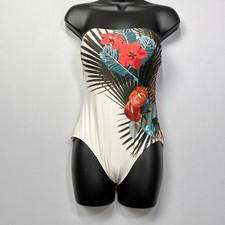 Vince Camuto Floral One Piece Swimsuit Strapless White Bra Support Size 6