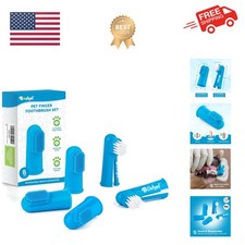 Dog Finger Toothbrush, Deep Teeth Cleaning Tooth Brushing Kit, Blue for Small...