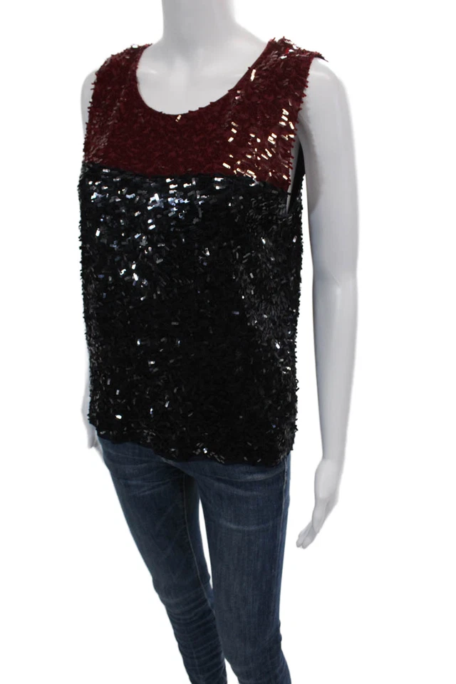 Camiseta sin mangas tejida con lentejuelas cuello redondo J Crew Collection para mujer roja azul marino talla mediana Foto 2 de 4