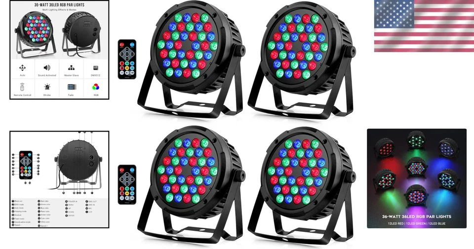 Portable 36W RGB Stage Lights 4 Pack with Remote - Ideal for DJs & Celebrations - Image 2 of 4