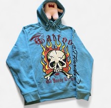 Ed Hardy Tattoo blue graphic print hoodie fle...