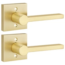 2 Pack Satin Brass Dummy Door Handle, Interior Door Lever for Pull or Push On...