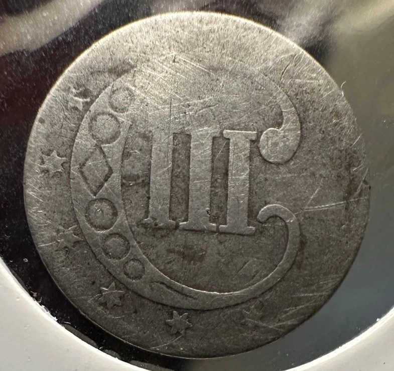 1852 3 Cent Silver Trime AG Plus 2 Extra W/No Dates - Image 3 of 4