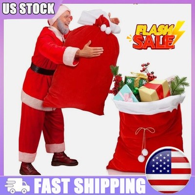 Christmas Red Velvet Santa Claus Bags for Xmas Present Toys Storage Bag Party US