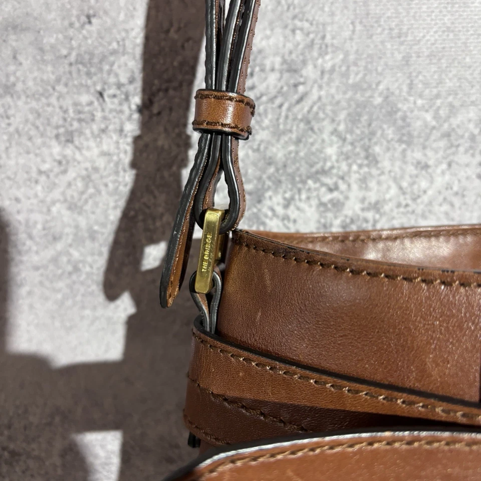 Bolso Bandolera Italiano de Cuero Marrón The Bridge Herrajes Dorados Y2K Boho Raro Foto 4 de 4