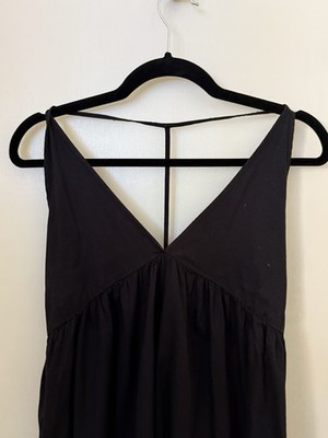 Lacausa Empire Waist Maxi Dress S Black T Strap V Neck Boho Travel Has  Pockets! | eBay