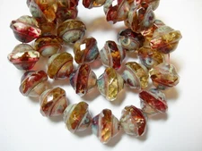 15 7mm Czech Glass Crimson and Jonquil Blend with Picasso Saturn Saucer Beads