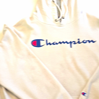 Champion White Logo Pullover Fleece Hoodie Men's Regular Fit Size XL