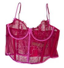 SKIMS Sheer Corset Top M Pink Heart Embroidered Bustier Punch NWT
