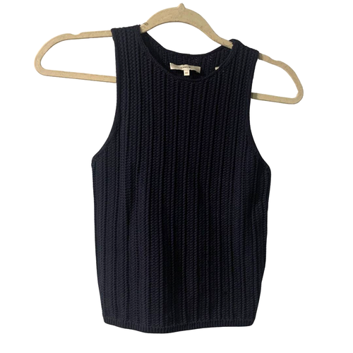 Vince Women's Cropped Knit Tank Top Size XXS Navy Blue Coastal Vacation Beach