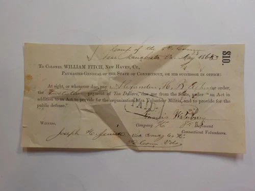 Civil War Document 1865 8th Connecticut Manchester Virginia Signature Original