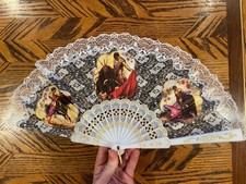 Spanish Style Folding Hand Fan With Flamenco Bullfighters from Spain White/Gold