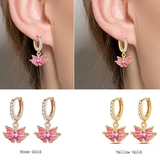 KUNSIR 925 Sterling Silver Butterfly Drop Hoop Earrings For Women Jewelry Gifts