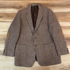 Townsman Strawbridge Clothier Mens 46L Brown Wool Tweed Blazer Jacket Elbow P