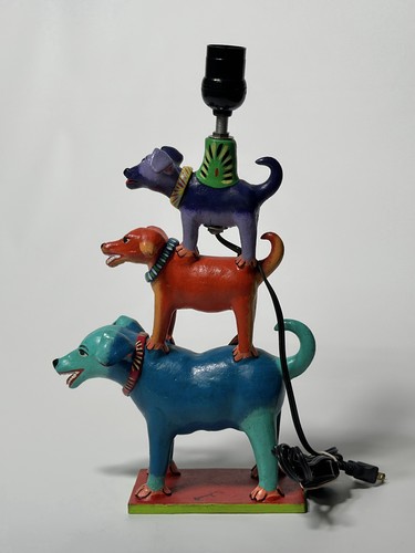 Vintage Gerardo Ortega Mexican Folk Art Stacked Dog Tower Lamp Whimsical Ceramic - Picture 6 of 9