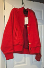 Zara Unisex Red Wool Blend Lined Button Bomber Jacket with Pockets L
