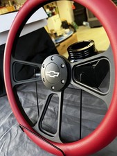 Red Grip Black Brushed Spoke 14in Chevy Bow Tie Steering Wheel Hub Adapter