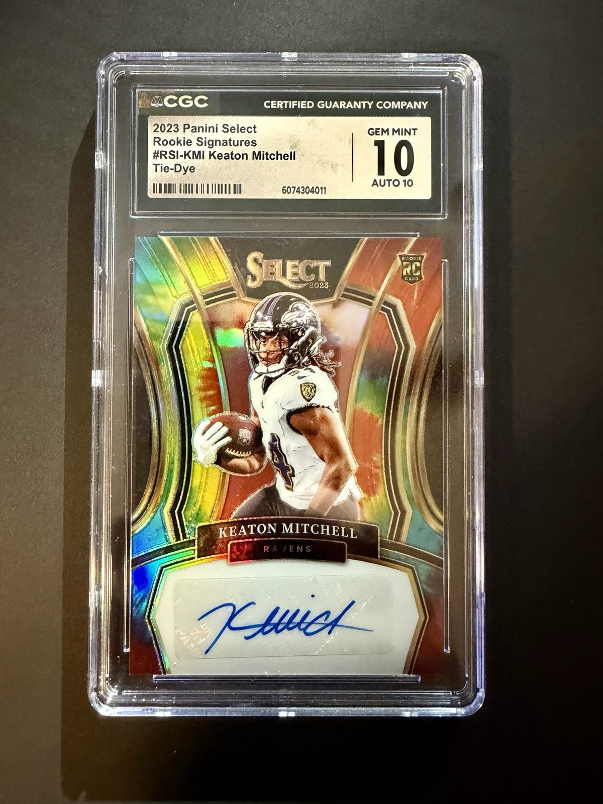 KEATON MITCHELL 2023 Panini Select Tie-Dye Prizm Rookie Auto /25 #RSI-KMI CGC 10