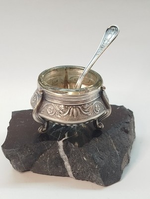 Vintage collection Russian metal caviar, salt, pepper from the USSR with a spoon