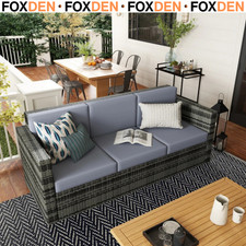 3 Seater All Weather Rattan Garden Sofa with Back Cushions PE Rattan Grey