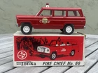 Vintage Tonka Jeep No. 66 Fire Chief Car Pressed Steel 1960/70’s 9” With Box