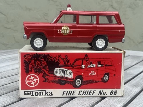 Vintage Tonka Jeep No. 66 Fire Chief Car Pressed Steel 1960/70’s 9” With Box