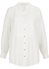 Longbluse mit recyceltem Polyester und Biesen Gr. 50 Wollweiß Langarm-Bluse Neu
