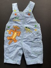 Vintage 90s Winnie The Pooh And Tiger Gingham Plaid Baby Overalls Shortalls Y2K