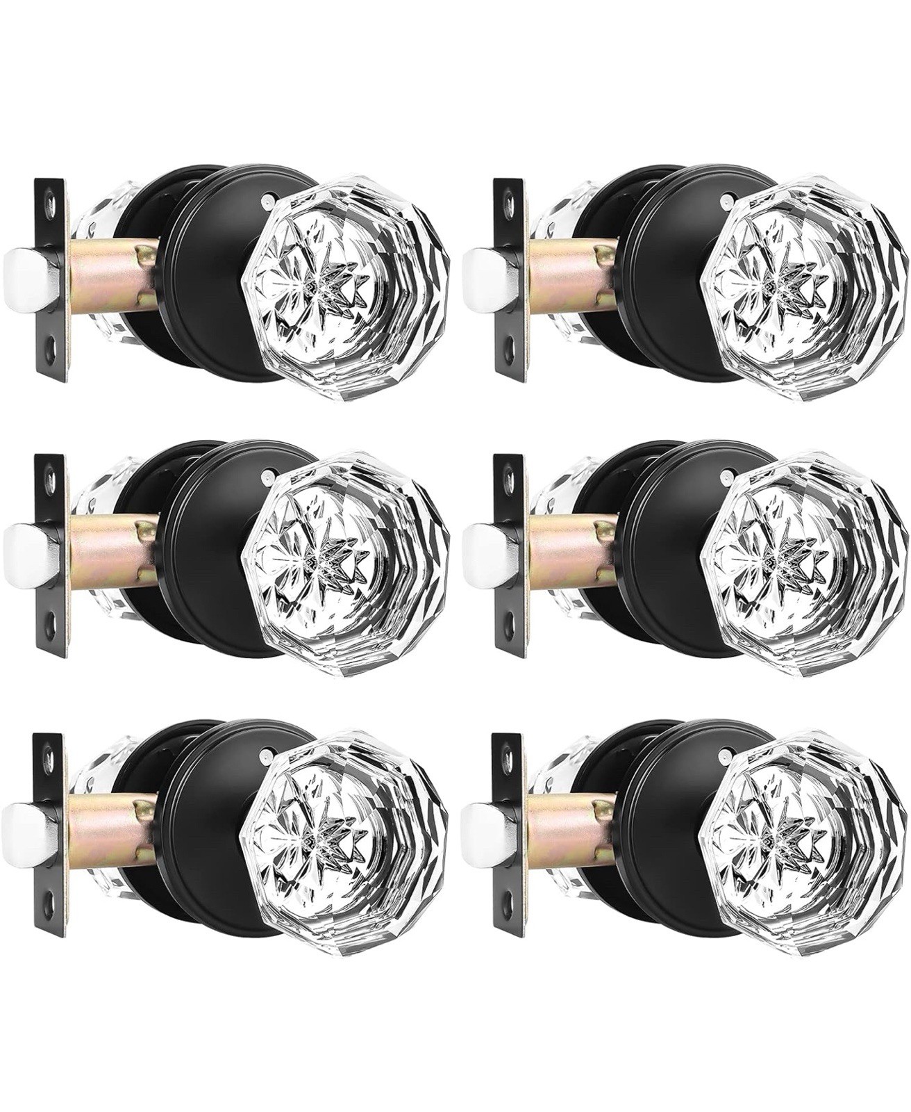 Orger 6 Pack Glass Door Knobs with Flat Black Rosette, Bath/Bed Door Knobs